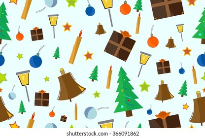 Seamless pattern from seven different Christmas and New Year elements. Vector illustration.