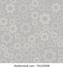 Seamless pattern. Seven-petalled stylized flowers. Chaotic spread.