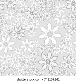 Seamless pattern. Seven-petalled stylized flowers. Chaotic spread.