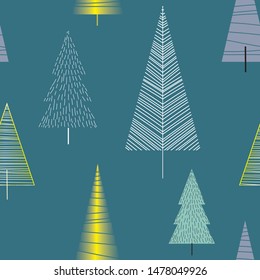 Seamless pattern with several christmas trees in scandinavian style. Pattern for textures, patterns, textiles, etc.