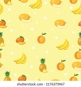 The seamless pattern of several randomly arranged fruits is so tempting to look at. Vector illustration.