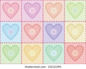 seamless pattern with sewed felt hearts