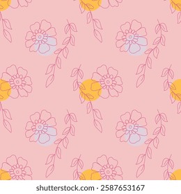Seamless pattern for sewing clothes and printing on fabric Floral ornament Branches and grasses Vector illustration in doodle style. 