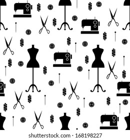 Seamless pattern with sewing elements. Vector illustration