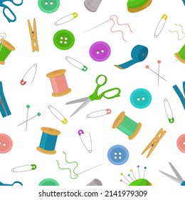 Seamless pattern with sewing elements. Vector illustration.