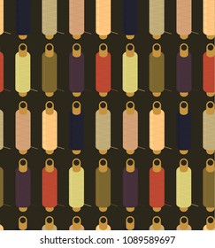Seamless pattern Sewing equipment, dressmaking and needlework accessories icons set with coil thread. Flat vector illustration. Sewing accessories. Fashion industry, clothing, sewing, clothing design.