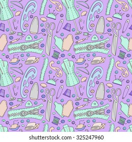 Seamless pattern with sewing equipment. Vector illustration.