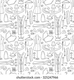 Seamless pattern with sewing equipment. Vector illustration.