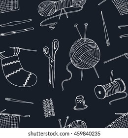 seamless pattern for sewing knitting crafts hobbies. Vector illustration