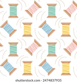 Seamless pattern, sewing spools of thread on a white background. Print, textile, vector