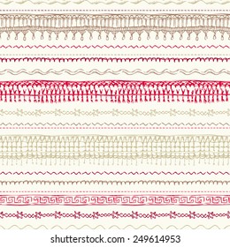 Seamless pattern of sewing stitches. Hand-drawn seams background for your design.