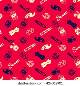 seamless pattern with sewing supplies on the dark background