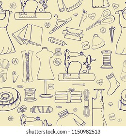 Seamless pattern with sewing things