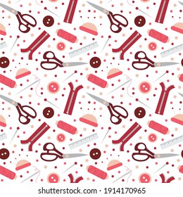 Seamless pattern with sewing tools. Colorful background vector