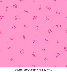 Seamless pattern with sex toys. In two colors bright pink line icons on a pink background.