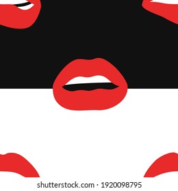 Seamless pattern with Sexy Female Lips with Matt Red Lipstick. Flat Style Vector Fashion Illustration Woman Mouth Background. Gestures Collection Expressing Different Emotions