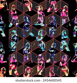 seamless pattern of sexy lingerie model. Featuring perfect proportion and balance of positioning objects. This pattern is ideal for printing on fabric, textile, tile ceramics and paper products.