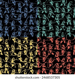 Seamless pattern of sexy lingerie model on black background. It is presented through the positioning of grid pattern. This format is suitable for printing on fabric, textiles, ceramic tiles and paper.