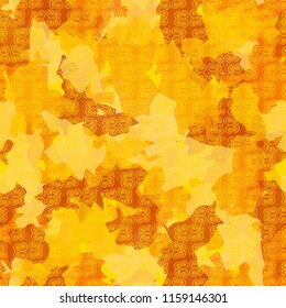 A seamless pattern from the shades of the autumn landscape.
On the surface of the picture is a regular texture consisting of counter-curls.