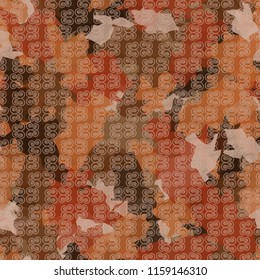 A seamless pattern from the shades of the autumn landscape.
On the surface of the picture is a regular texture consisting of counter-curls.