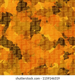 A seamless pattern from the shades of the autumn landscape.
On the surface of the picture is a regular texture consisting of counter-curls.