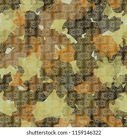 A seamless pattern from the shades of the autumn landscape.
On the surface of the picture is a regular texture consisting of counter-curls.