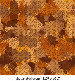 A seamless pattern from the shades of the autumn landscape.
On the surface of the picture there are rows of curls.