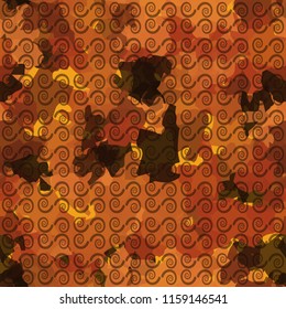 A seamless pattern from the shades of the autumn landscape.
On the surface of the picture there are rows of curls.