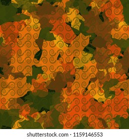 A seamless pattern from the shades of the autumn landscape.
On the surface of the picture there are rows of curls.