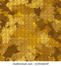 A seamless pattern from the shades of the autumn landscape.
On the surface of the picture there are rows of curls.