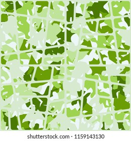 Seamless pattern of shades of green foliage covered with a network of oblique rounded quadrangles.