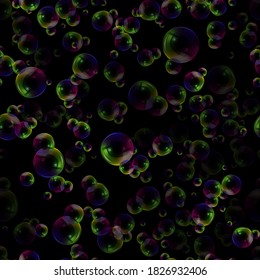Seamless pattern with Shampoo stripe of realistic water bubbles. Cleaning liquid soap foam, shampoo bubbles in bath or shower.
