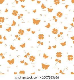 Seamless pattern with shamrock and butterflies. Saint Patrick's Day. Irish clover St. Patrick's.