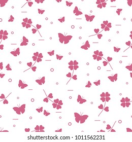 Seamless pattern with shamrock and butterflies. Saint Patrick's Day. Irish clover St. Patrick's.