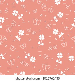 Seamless pattern with shamrock and butterflies. Saint Patrick's Day. Irish clover St. Patrick's.