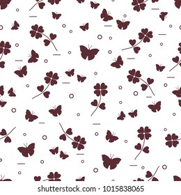 Seamless pattern with shamrock and butterflies. Saint Patrick's Day. Irish clover St. Patrick's.