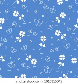 Seamless pattern with shamrock and butterflies. Saint Patrick's Day. Irish clover St. Patrick's.