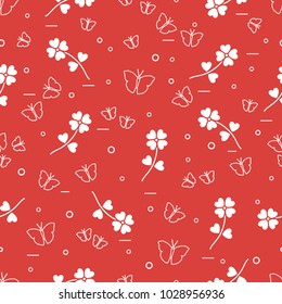 Seamless pattern with shamrock and butterflies. Saint Patrick's Day. Irish clover St. Patrick's.