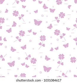 Seamless pattern with shamrock and butterflies. Saint Patrick's Day. Irish clover St. Patrick's.