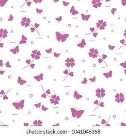 Seamless pattern with shamrock and butterflies. Saint Patrick's Day. Irish clover St. Patrick's.