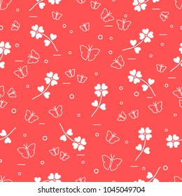 Seamless pattern with shamrock and butterflies. Saint Patrick's Day. Irish clover St. Patrick's.