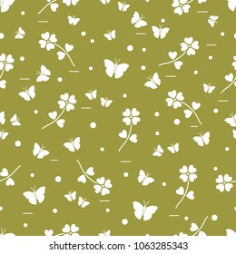 Seamless pattern with shamrock and butterflies. Saint Patrick's Day. Irish clover St. Patrick's.