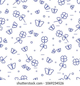 Seamless pattern with shamrock and butterflies. Saint Patrick's Day. Irish clover St. Patrick's.