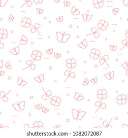 Seamless pattern with shamrock and butterflies. Saint Patrick's Day. Irish clover St. Patrick's.