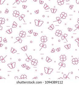 Seamless pattern with shamrock and butterflies. Saint Patrick's Day. Irish clover St. Patrick's.