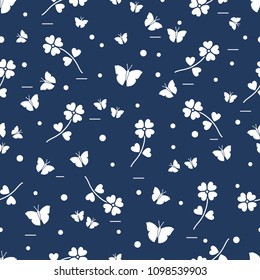 Seamless pattern with shamrock and butterflies. Saint Patrick's Day. Irish clover St. Patrick's.