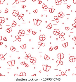 Seamless pattern with shamrock and butterflies. Saint Patrick's Day. Irish clover St. Patrick's.