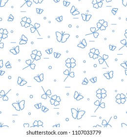 Seamless pattern with shamrock and butterflies. Saint Patrick's Day. Irish clover St. Patrick's.