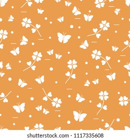 Seamless pattern with shamrock and butterflies. Saint Patrick's Day. Irish clover St. Patrick's.