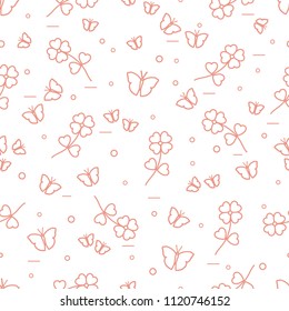 Seamless pattern with shamrock and butterflies. Saint Patrick's Day. Irish clover St. Patrick's.